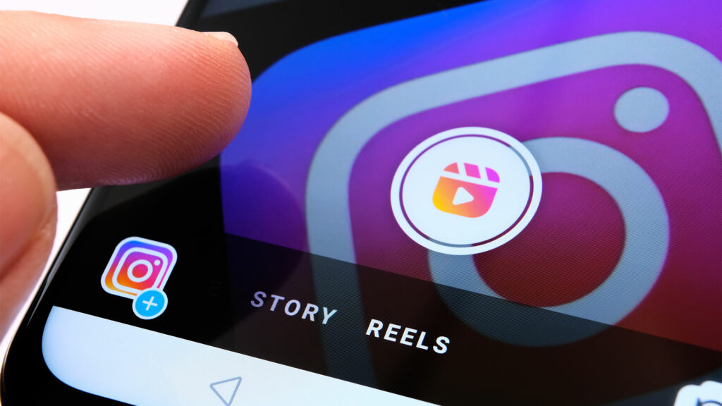 Smartphone with Instagram Reels on screen