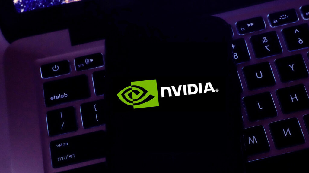Smartphone with Nvidia logo on Macbook keyboard