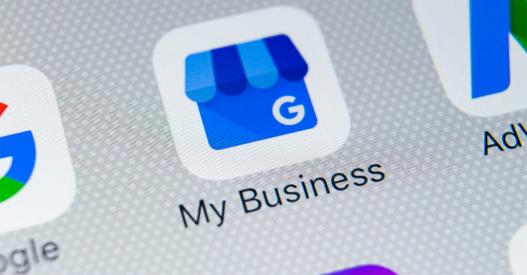 Smartphone screen with Google My Business logo on screen