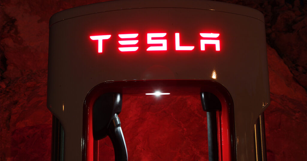 Tesla logo on Model 3 Charging station