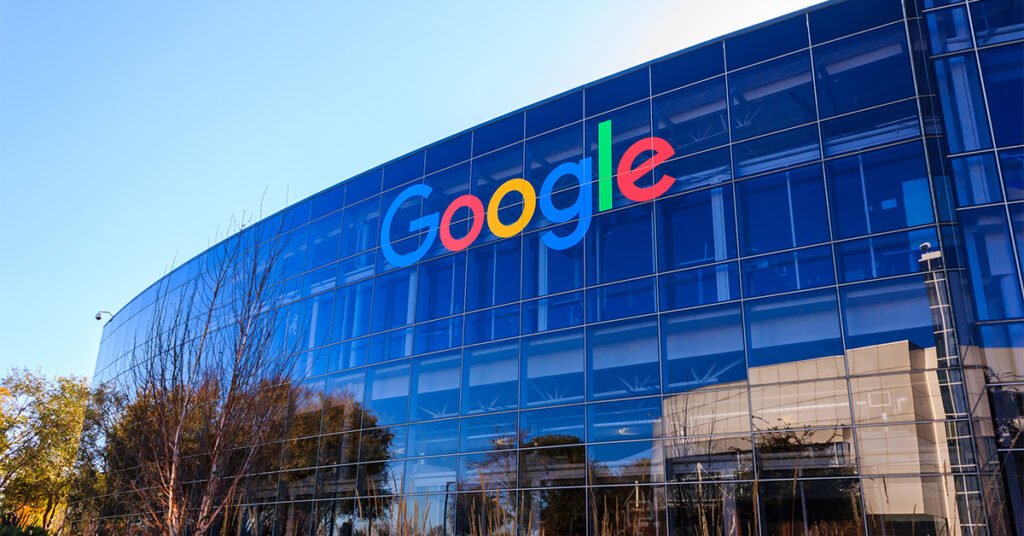Google logo on headquarters building
