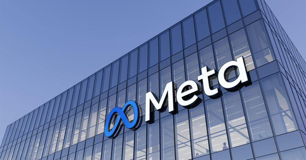Meta logo on side of building