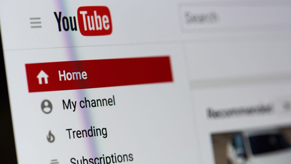 YouTube application on PC screen